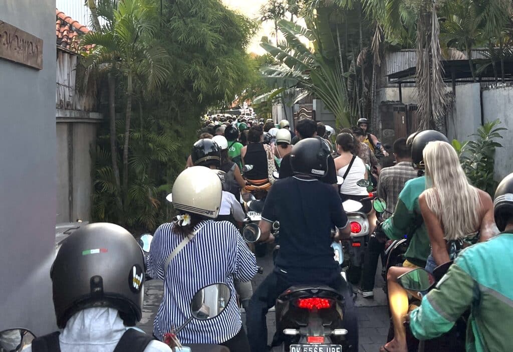 Gridlock traffic in Bali on the shortcut to Canggu
