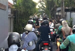 Traffic congestion in Bali on the way to Canggu