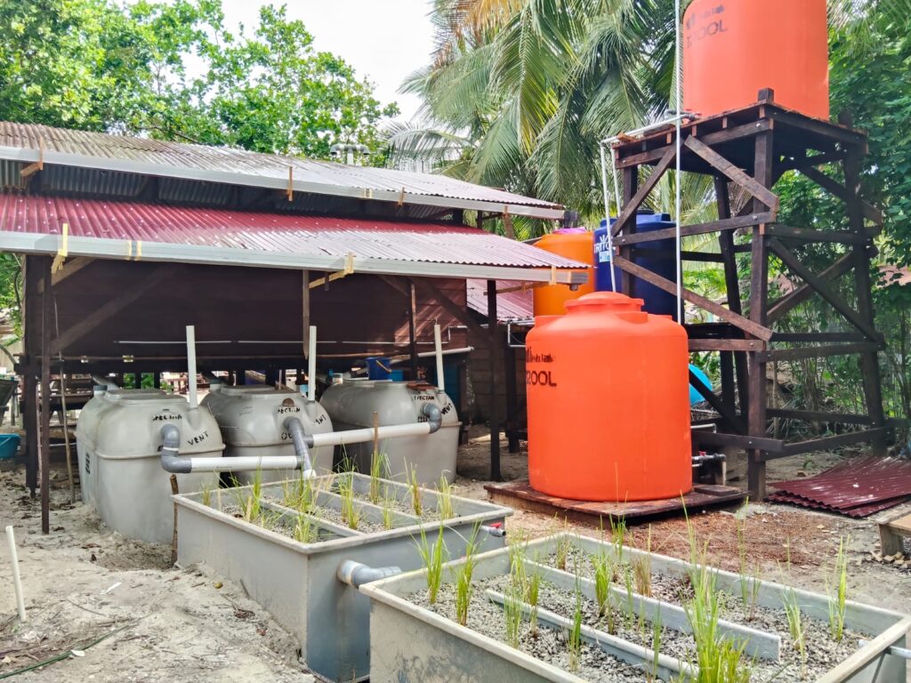 A scaled up, modular wastewater garden centrally treating a homestay in Indonesia.
