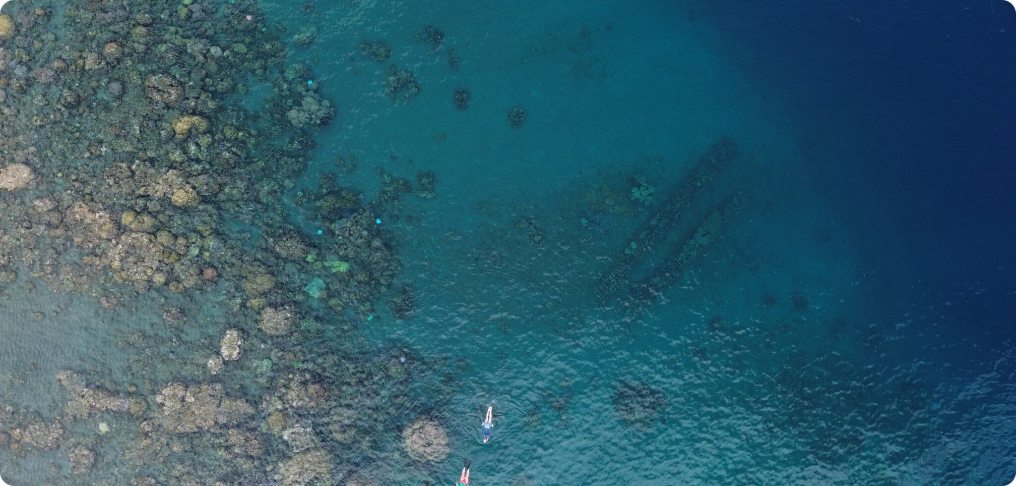 Aerial drone view of the Lipah Bay coral restoration site, Amed, Bali